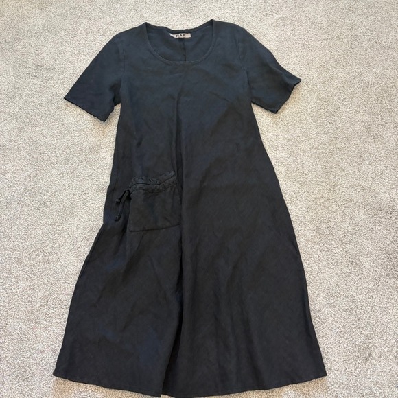 Flax Dresses & Skirts - Flax Midi Dress Womens S Black Linen Short Sleeve Relaxed Casual Beach